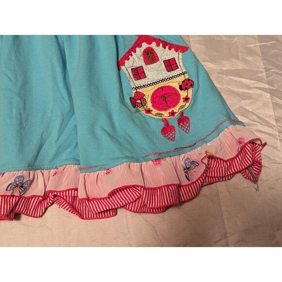 Twirls & Twigs Blue Tie String Strap Dress/ Top Birdhouse Clock Girls Size 6x - Picture 6 of 9